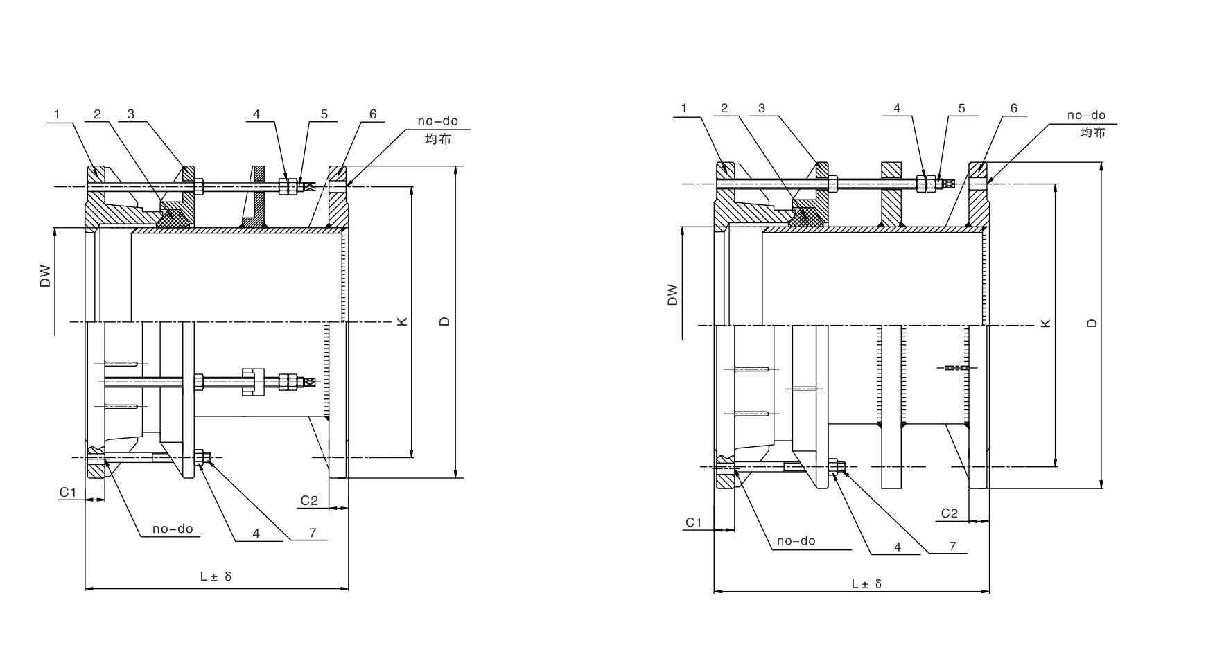 双法兰限位伸缩接头(图1) 双法兰限位伸缩接头(图1)