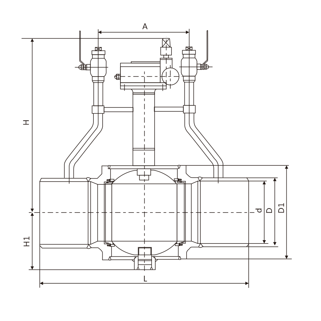 加长杆双放散全焊接球阀(图1) 加长杆双放散全焊接球阀(图1)