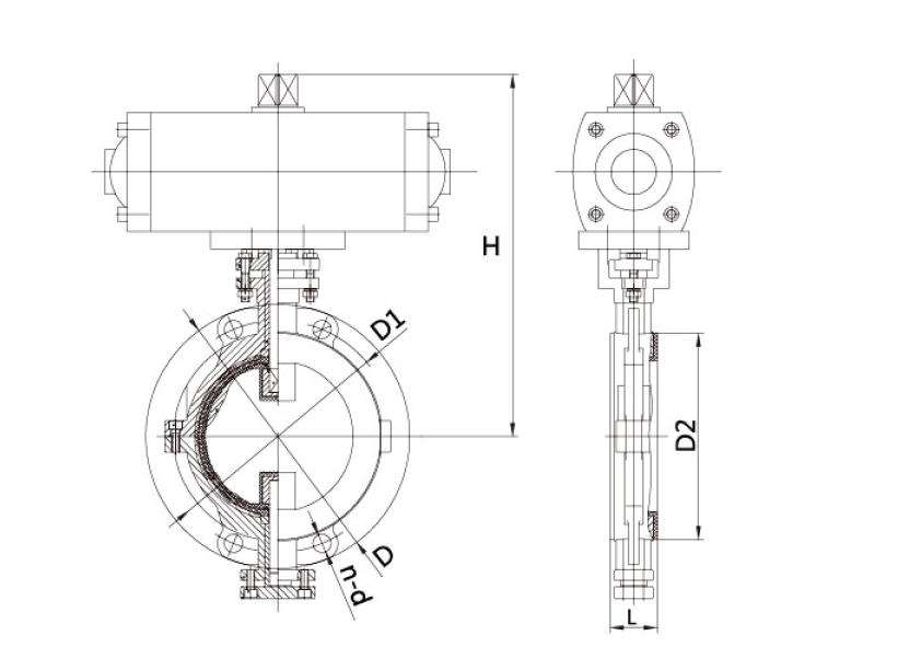 气动衬氟对夹蝶阀(图1) 气动衬氟对夹蝶阀(图1)