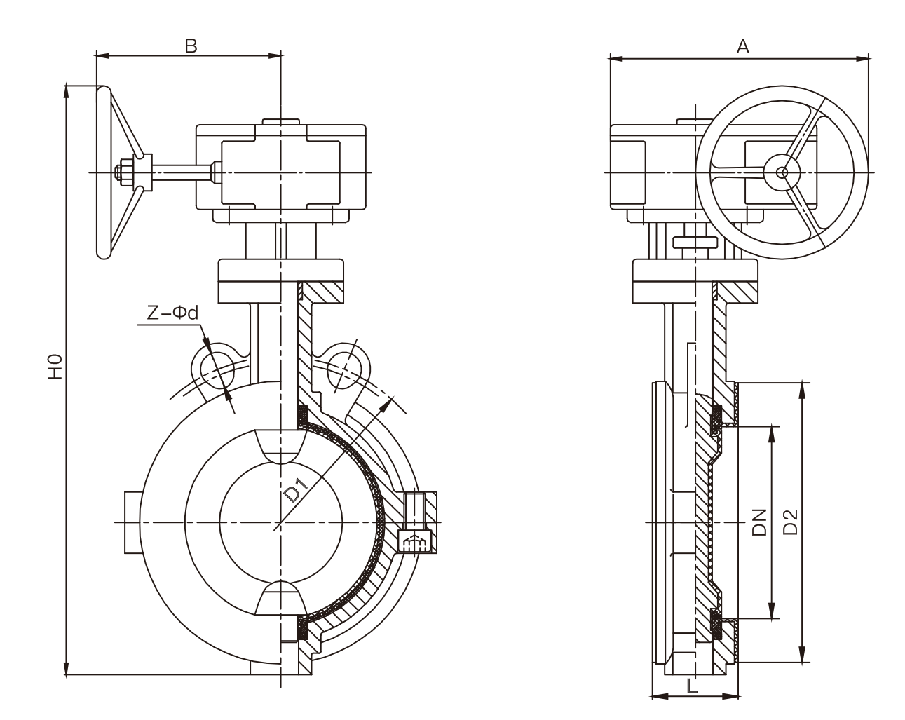 对夹式衬氟中线蝶阀(图1) 对夹式衬氟中线蝶阀(图1)